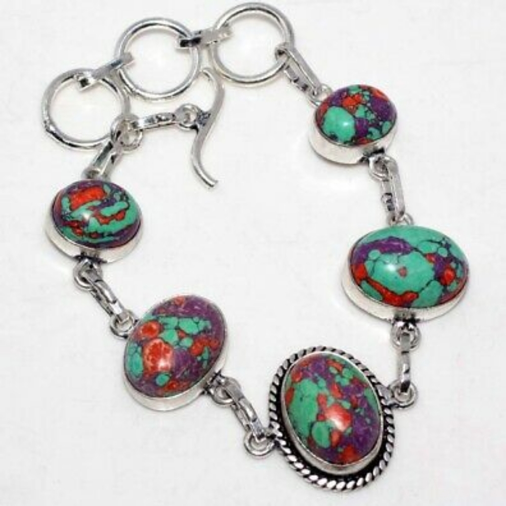 Mosaic Jasper Sterling Silver bracelet. Size 7"-7.5"